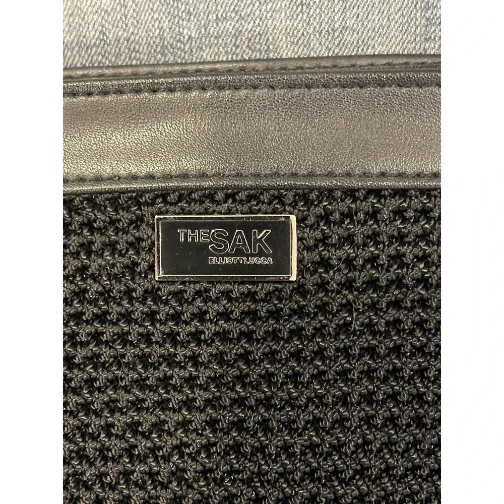 The Sak Elliott Lucca‎ Shoulder Hobo Bag Black Crochet  Leather Strap